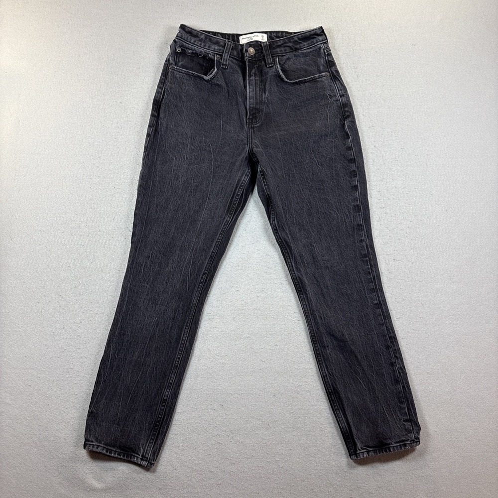 Abercrombie & Fitch Curve Love Mom Jeans Women's‎ 26/2R High Rise Denim Black